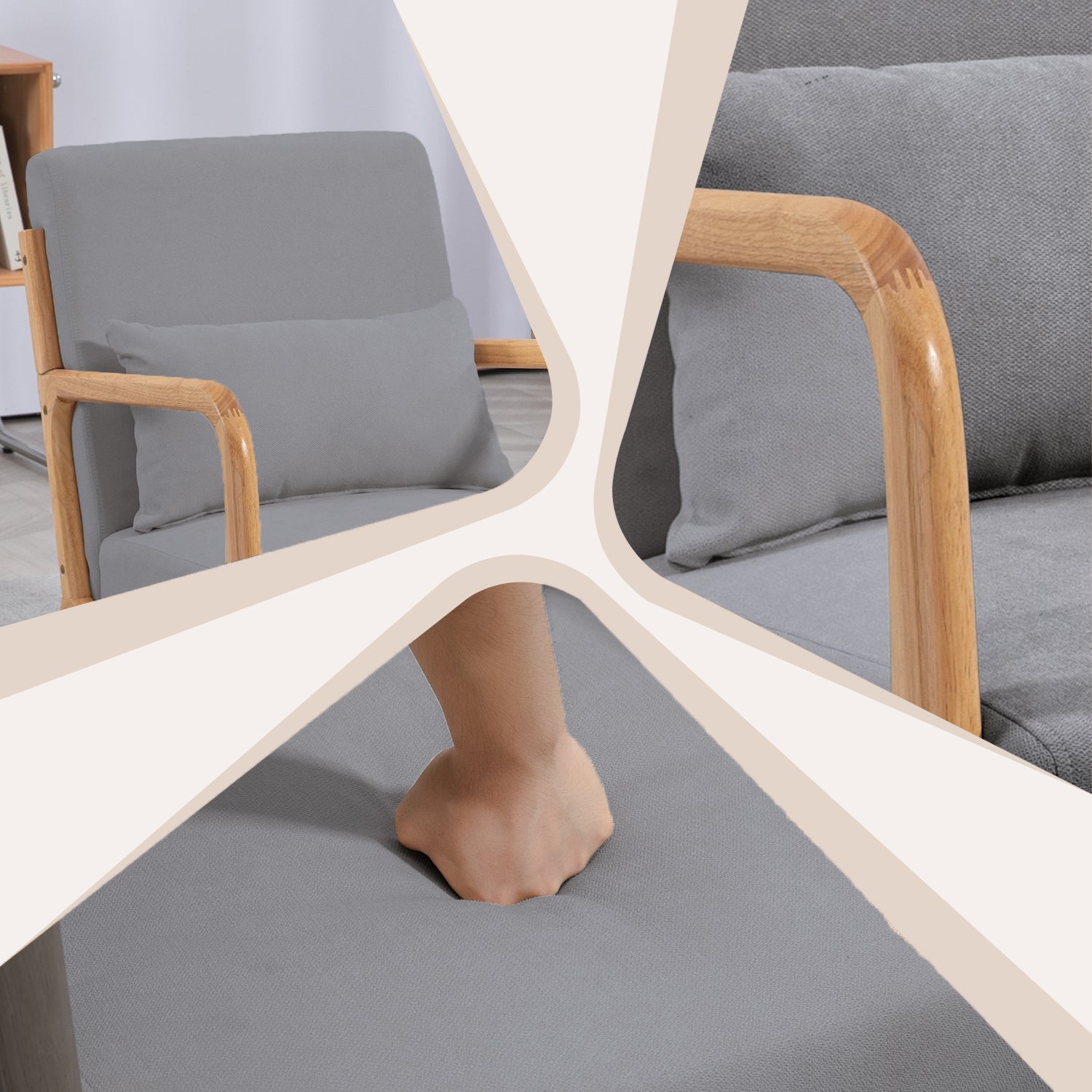 Leisure Chair With Solid Wood Armrest And Feet, Mid Century Modern Accent Sofa,1 Seat Light Gray Linen