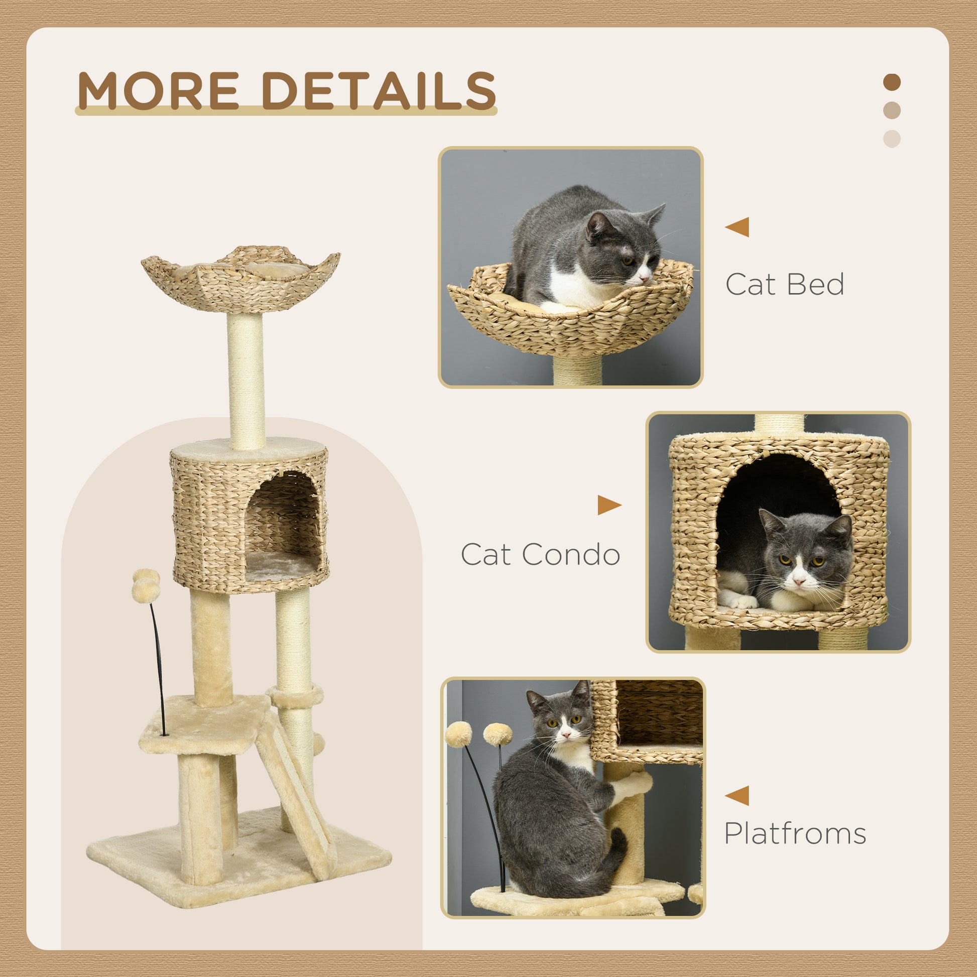 Pawhut 45" Cat Tree For Indoor Cats, Cat Tree Tower With Scratching Posts, Ramp, Condo, Toy Balls, Platforms, Bed, Ramp, Beige Beige Particle Board