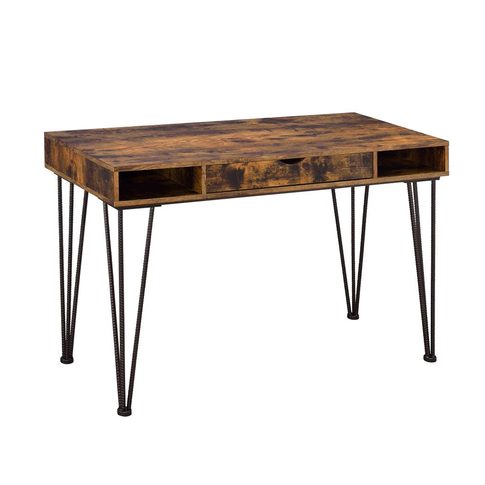 1 Drawer Writing Desk In Antique Nutmeg And Dark Bronze Brown Writting Desk Rectangular Mdf Metal