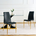 Modern Simple Table And Chair Set, One Table And Four Chairs. Transparent Tempered Glass Table Top, Solid Base. Gold Plated Metal Chair Legs Set Of 5 Black Mdf Metal