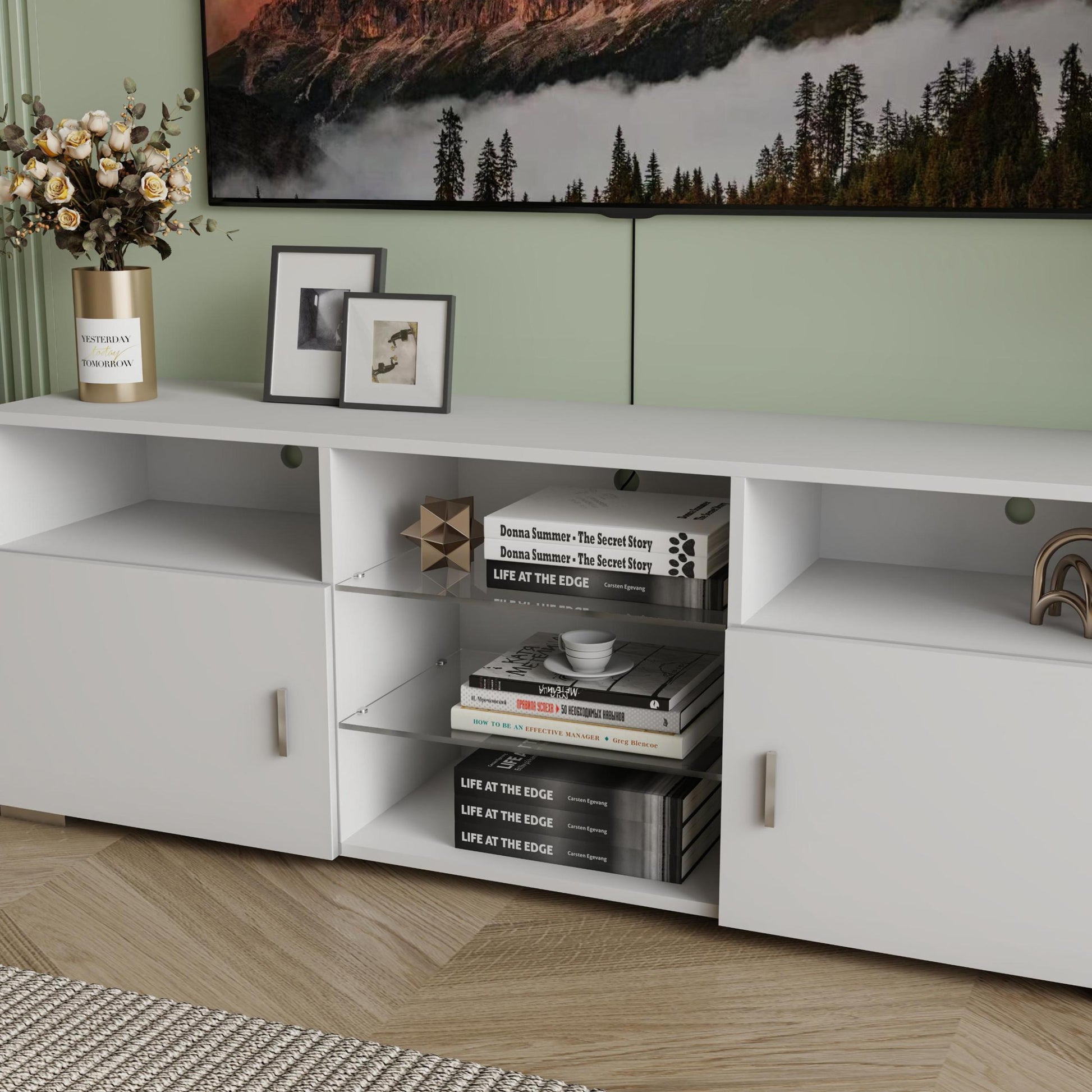 Tv Stand For 32 60 Inch Tv, Modern Television Table Center Media Console With Drawer And Led Lights, Matt Entertainment Center For Living Game Room Bedroom. White White Bedroom 50 59 Inches 50 59 Inches Modern Poplar 50 Inches Particle Board Particle