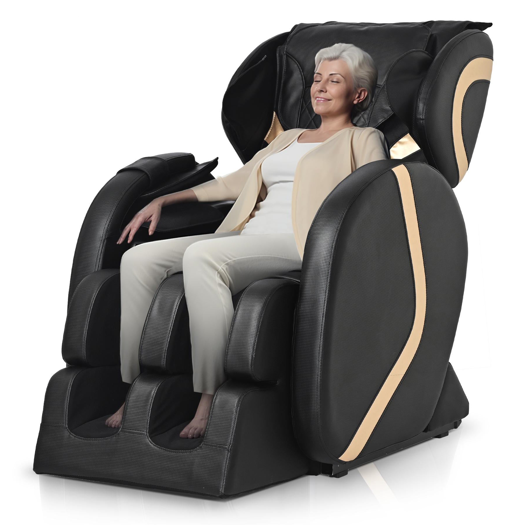 Massage Chair Recliner With Zero Gravity With Full Body Air Pressure Black Pu Leather