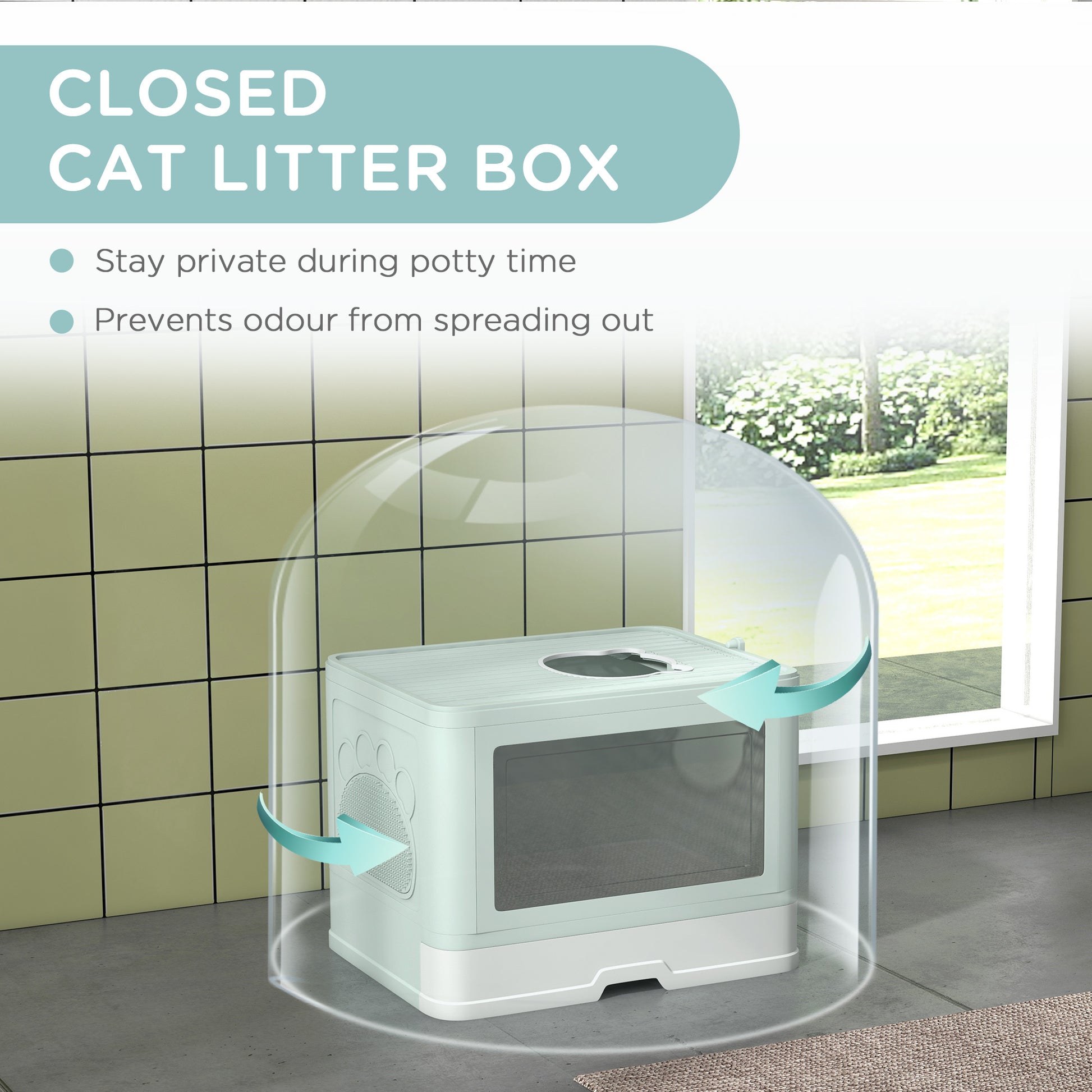 Pawhut Cat Litter Box, Front Entry, Top Exit Cat Litter Tray, Odor Control Enclosed Cat Pan With Scoop, Pull Out Tray, Easy To Clean, Brush, Green Green Polypropylene