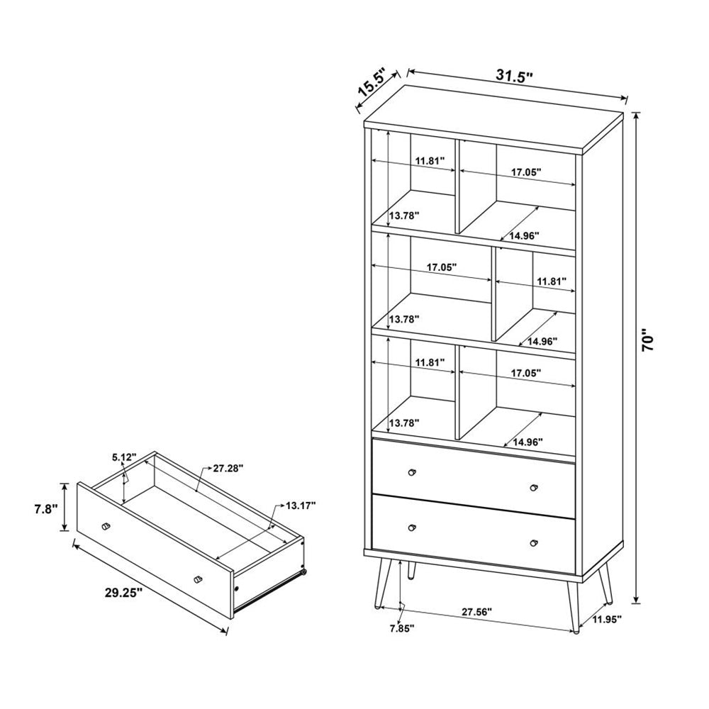 3 Shelf Engineered Wood Bookcase With 2 Drawers In Antique Pine And Grey 3 Old Pine Closed Back Rubber Wood