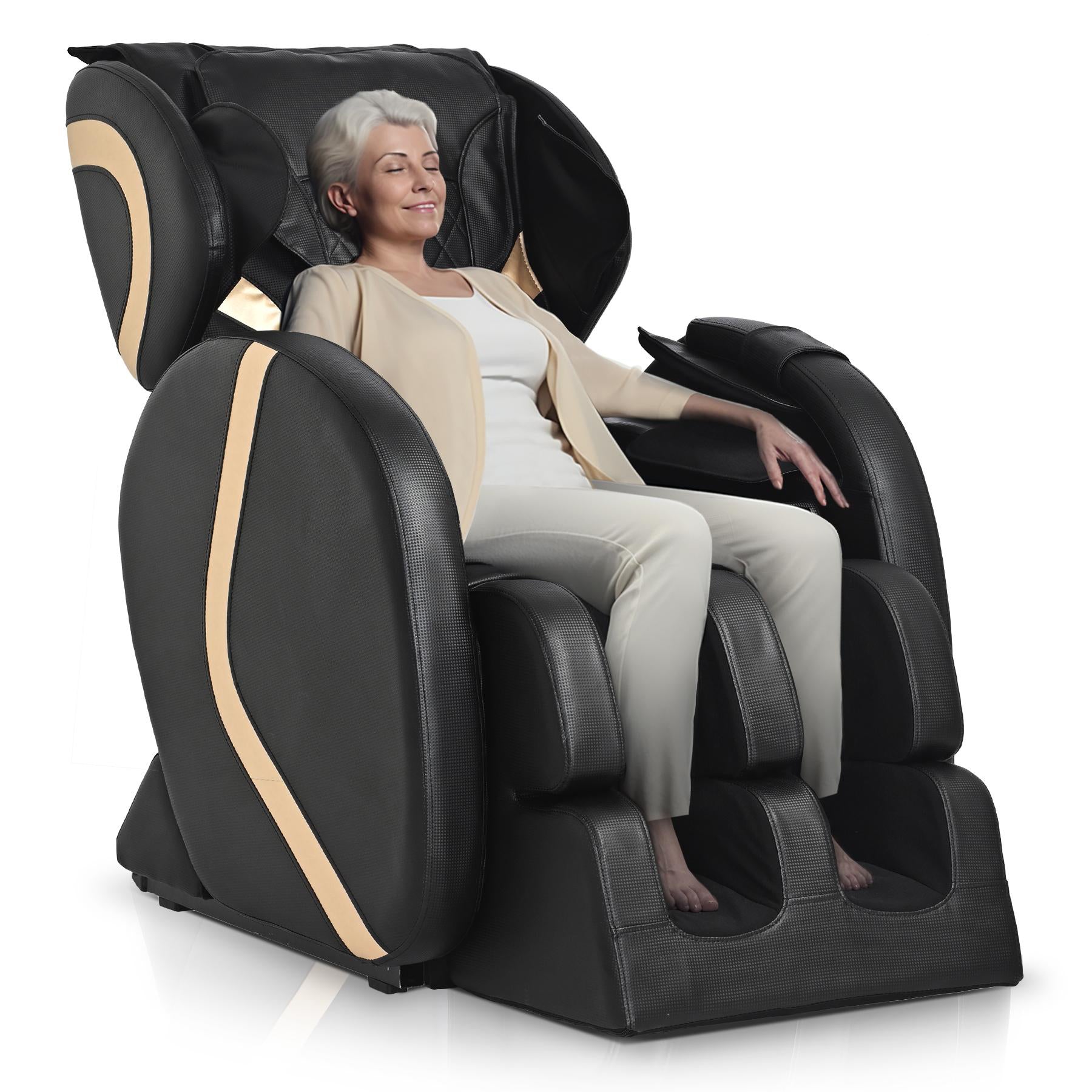 Massage Chair Recliner With Zero Gravity With Full Body Air Pressure Black Pu Leather