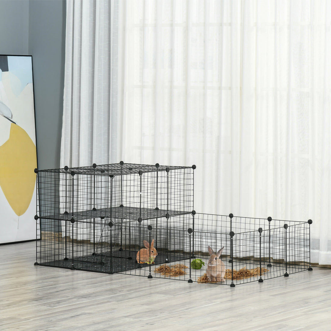 Pawhut 47 Panels Pet Playpen, Small Animal Playpen With Doors, Portable Metal Wire Yard Bunny Pen For Guinea Pigs, Chinchillas, 14" X 14" Black Steel