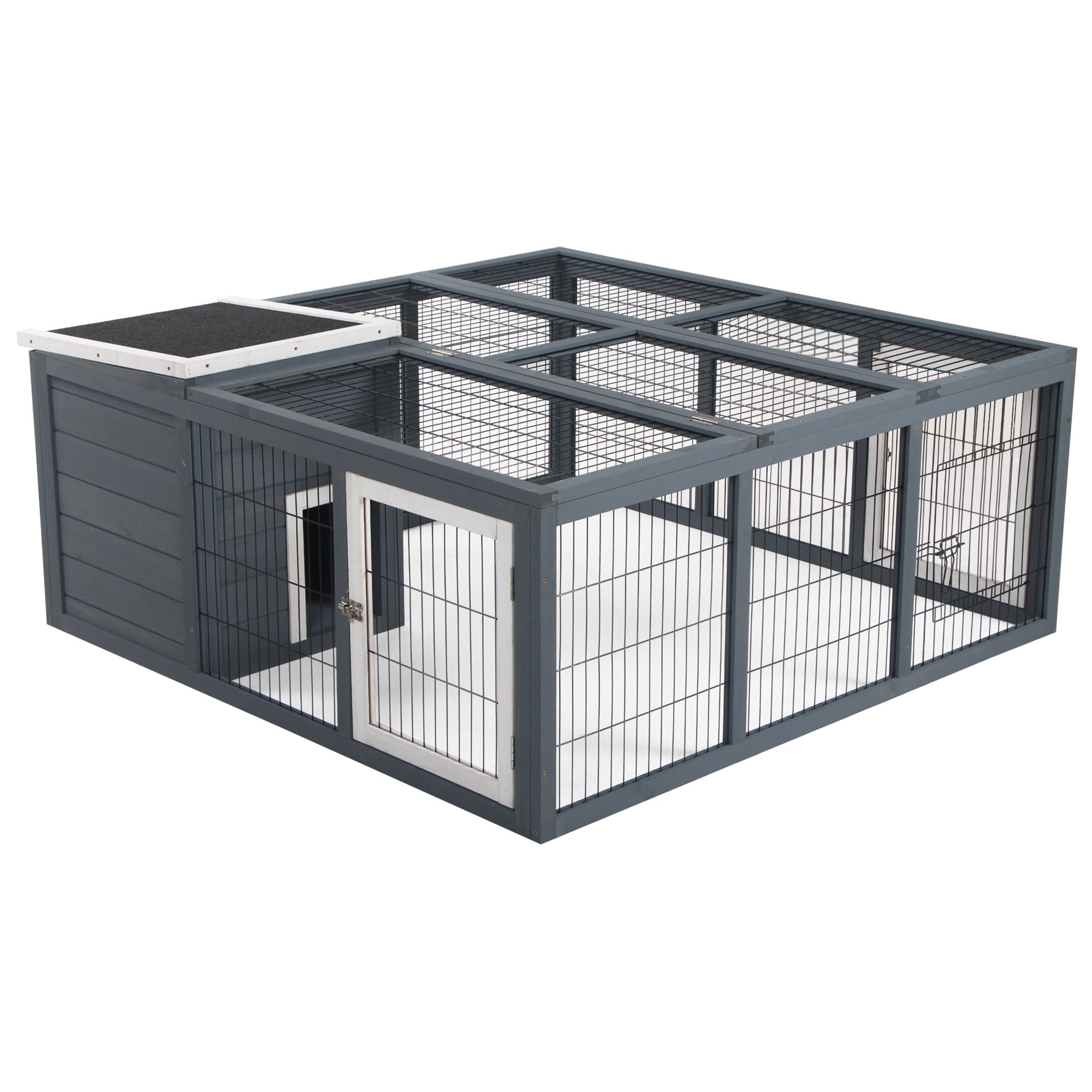 Pawhut Rabbit Hutch Bunny Cage With Openable Main House, Indoor Outdoor Waterproof Rabbit House, Guinea Pig Cage For Small Animals With Three Ventilation Doors, Gray Gray Wood