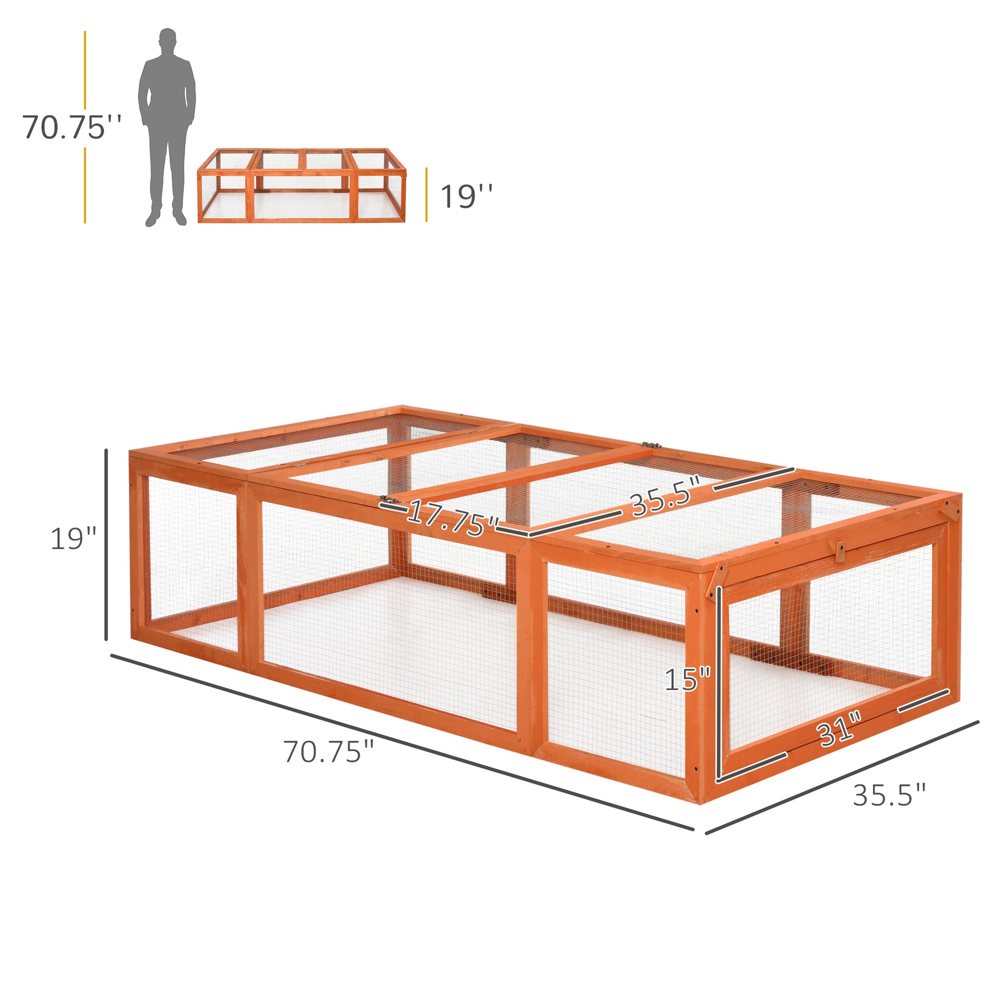 Pawhut Large Wooden Rabbit Hutch Bunny Hutch Small Animal Habitat Enclosure Outdoor Run And Lockable Doors, Natural Orange Wood