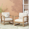 Outdoor Acacia Wood Club Chair With Cushions, Brown And Beige, 29.5'' D X 27.5'' W X 31.5'' H Brown Beige Acacia Wood