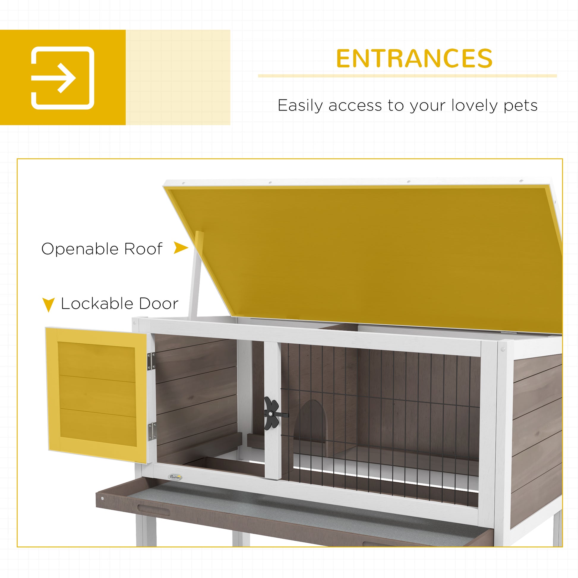 Pawhut Elevated Wooden Rabbit Hutch, Indoor Outdoor Bunny Cage With Hinged Asphalt Roof And Removable Tray For Single, Dwarf, Or Guinea Pig, Brown Brown Wood