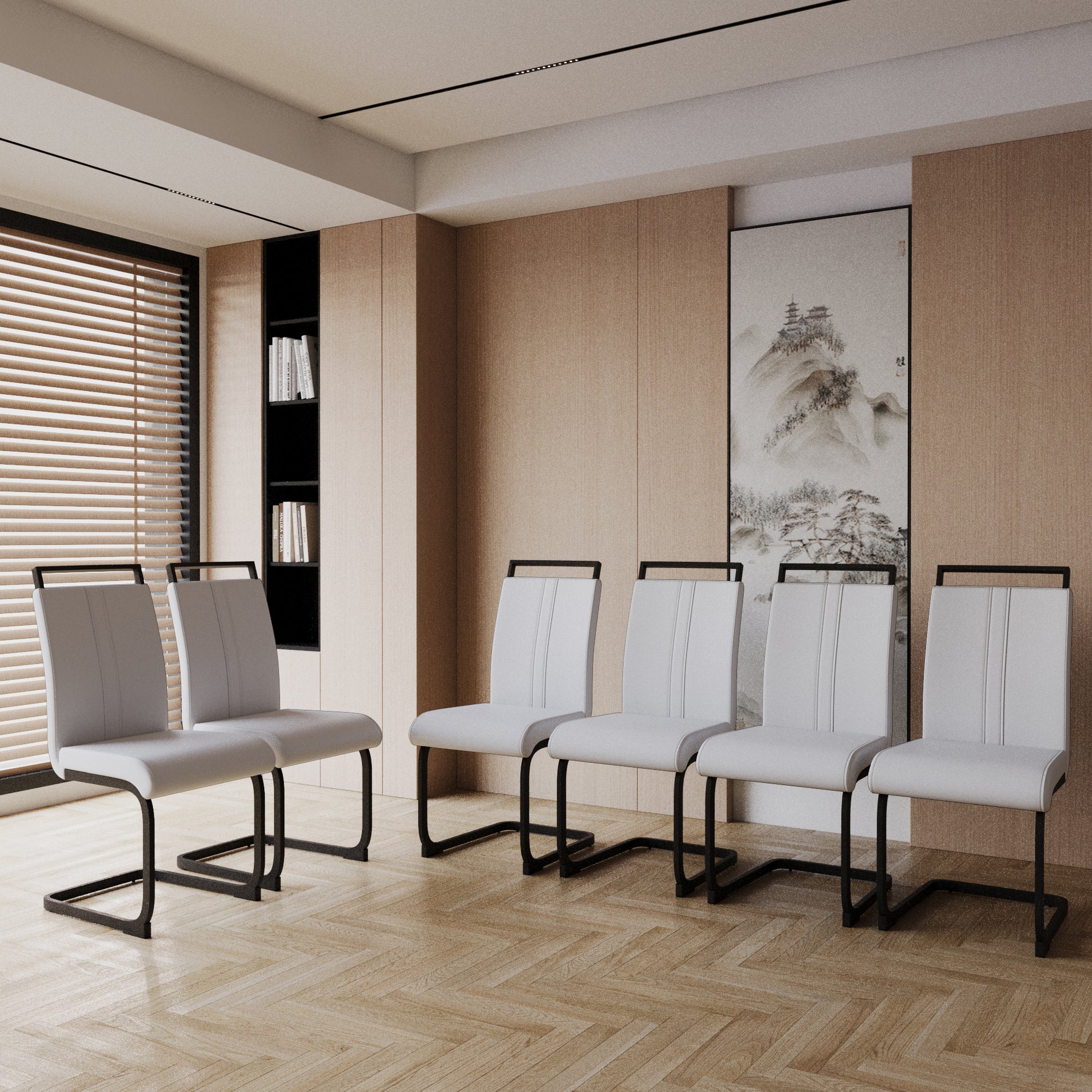 Modern Dining Chairs,Pu Faux Leather High Back Upholstered Side Chair With C Shaped Tube.Black Metal Legs For Dining Room Kitchen Vanity Patio Club Guest Office Chair Set Of 2 White Pu White Kitchen Dining Chairs Foam Pu