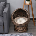 Pawhut Handwoven Elevated Cat Bed With Soft Cushion & Cat Egg Chair Shape, Cat Basket Bed Kitty House With Stand, Raised Wicker Cat Bed For Indoor Cats, 23.5