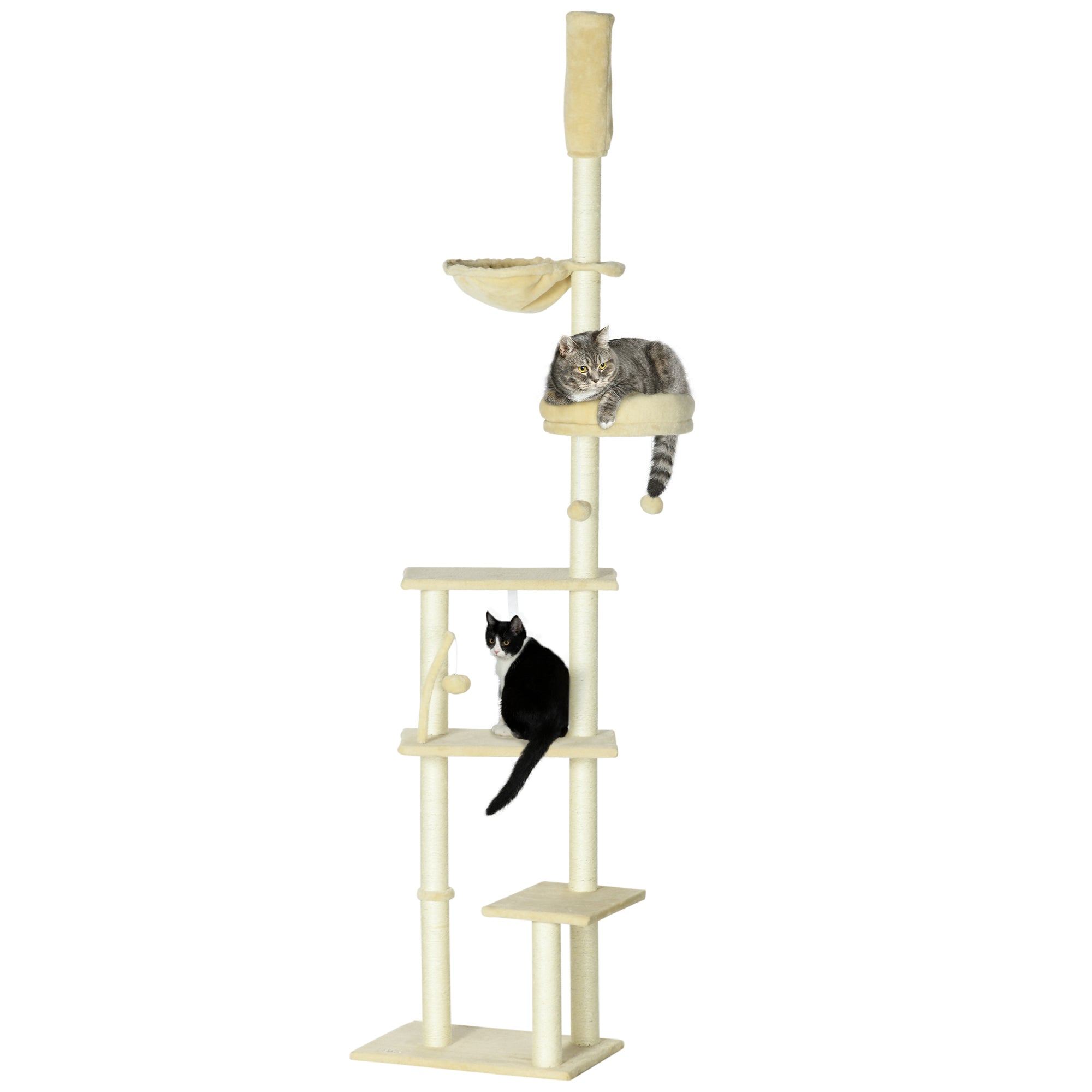 PawHut Floor to Ceiling Cat Tree, 90.5" 98.5" beige-particle board