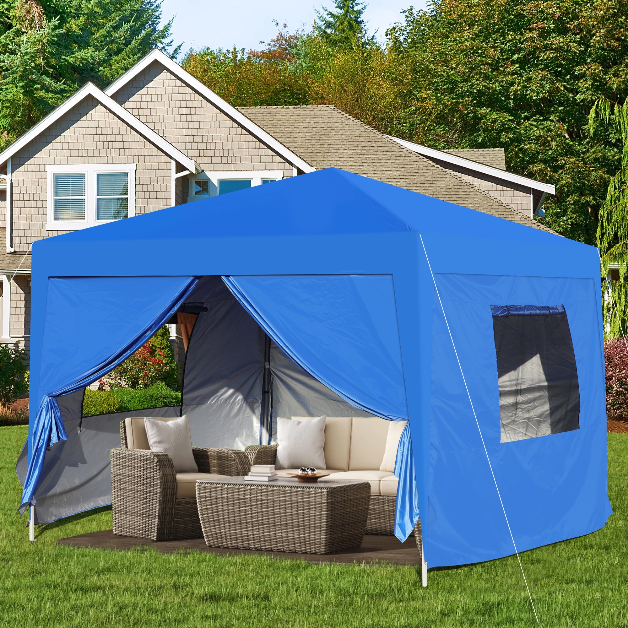 Outdoor 10x 10Ft Pop Up Gazebo Canopy Tent with blue-metal