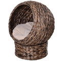 Pawhut Handwoven Elevated Cat Bed With Soft Cushion & Cat Egg Chair Shape, Cat Basket Bed Kitty House With Stand, Raised Wicker Cat Bed For Indoor Cats, 23.5