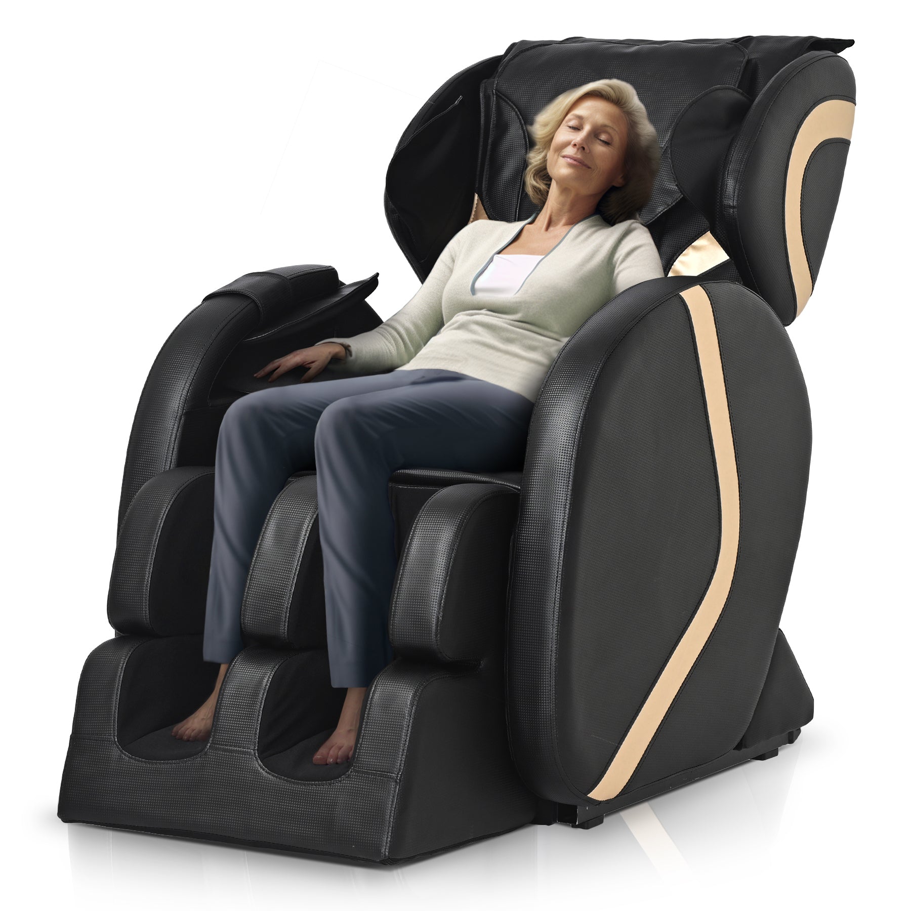 Massage Chair Recliner With Zero Gravity With Full Body Air Pressure Black Pu Leather