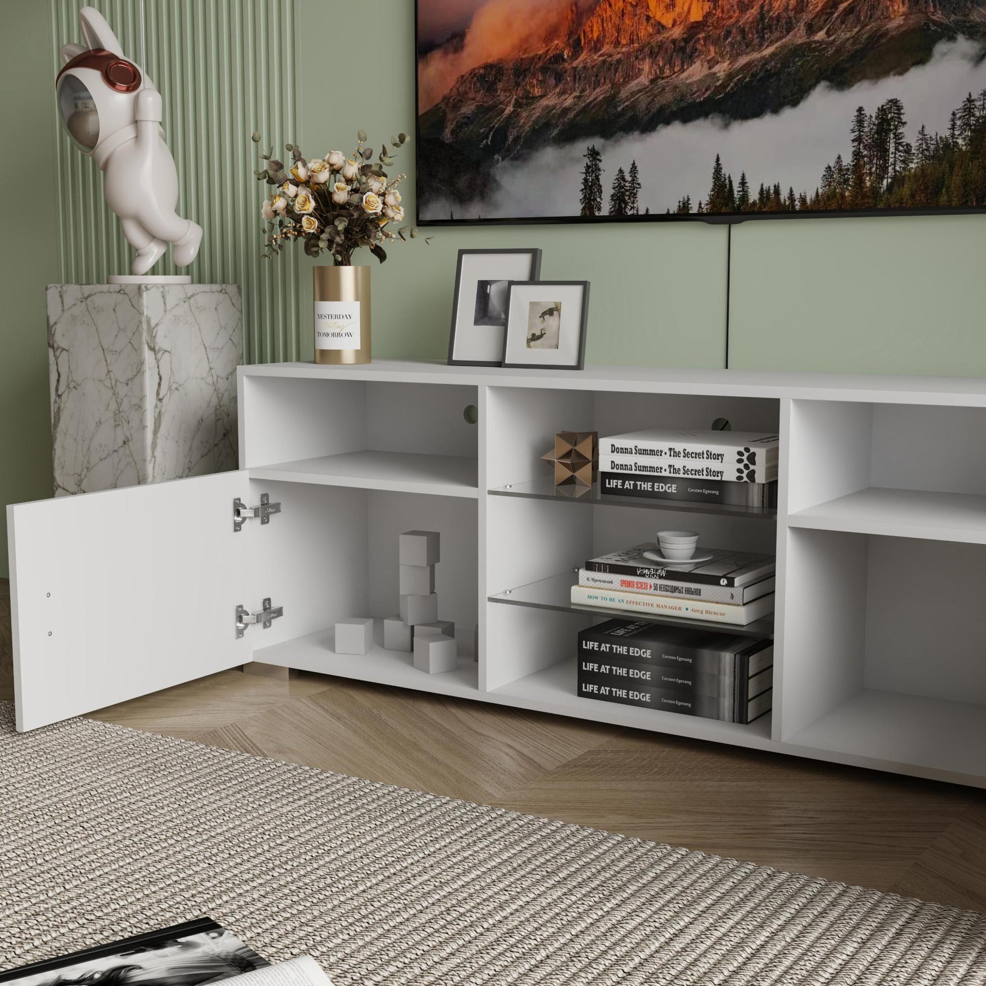 Tv Stand For 32 60 Inch Tv, Modern Television Table Center Media Console With Drawer And Led Lights, Matt Entertainment Center For Living Game Room Bedroom. White White Bedroom 50 59 Inches 50 59 Inches Modern Poplar 50 Inches Particle Board Particle