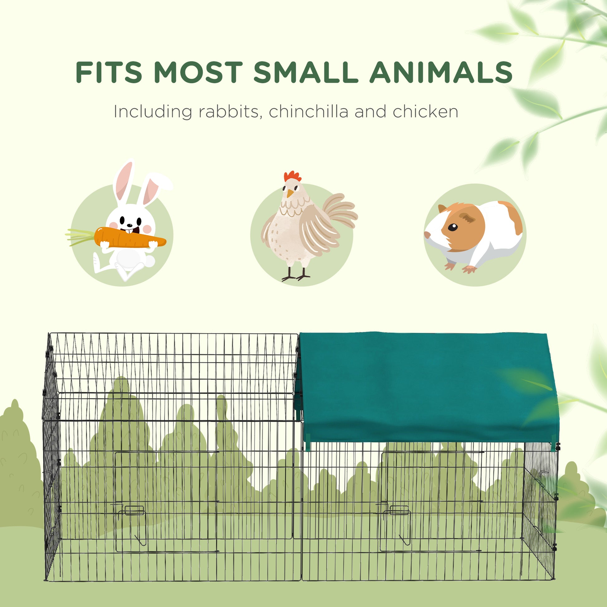 Pawhut 87" Small Animal Playpen, Pet Playpen Yard Fence For Rabbits, Chicken, Chinchillas With Roof For Indoor & Outdoor, Green Green Steel