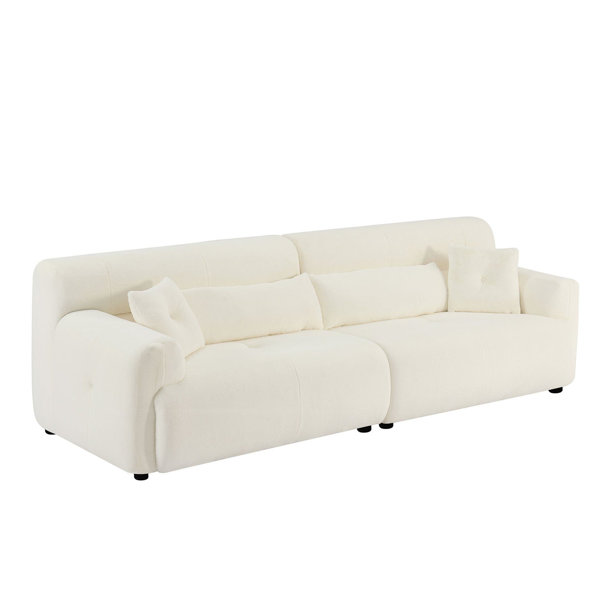 111.81'' Soft Thick Fuzzy Faux Rabbit Fur Couch Sofa ,Luxury Cute Cozy Furry Couch,Plush Warm Fleece Fluffy Ultra Soft Fabric Sofa,Beige. Beige Faux Fur