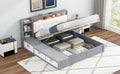 Queen Size Platform Bed Frame With Upholstery Headboard And Storage Shelves And,Usb Charging,Gray Queen Gray Solid Wood Mdf