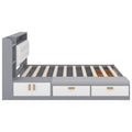 Queen Size Low Profile Platform Bed Frame With Upholstery Headboard And Storage Shelves And Drawers,Usb Charging Design,Gray Queen Gray Solid Wood Mdf