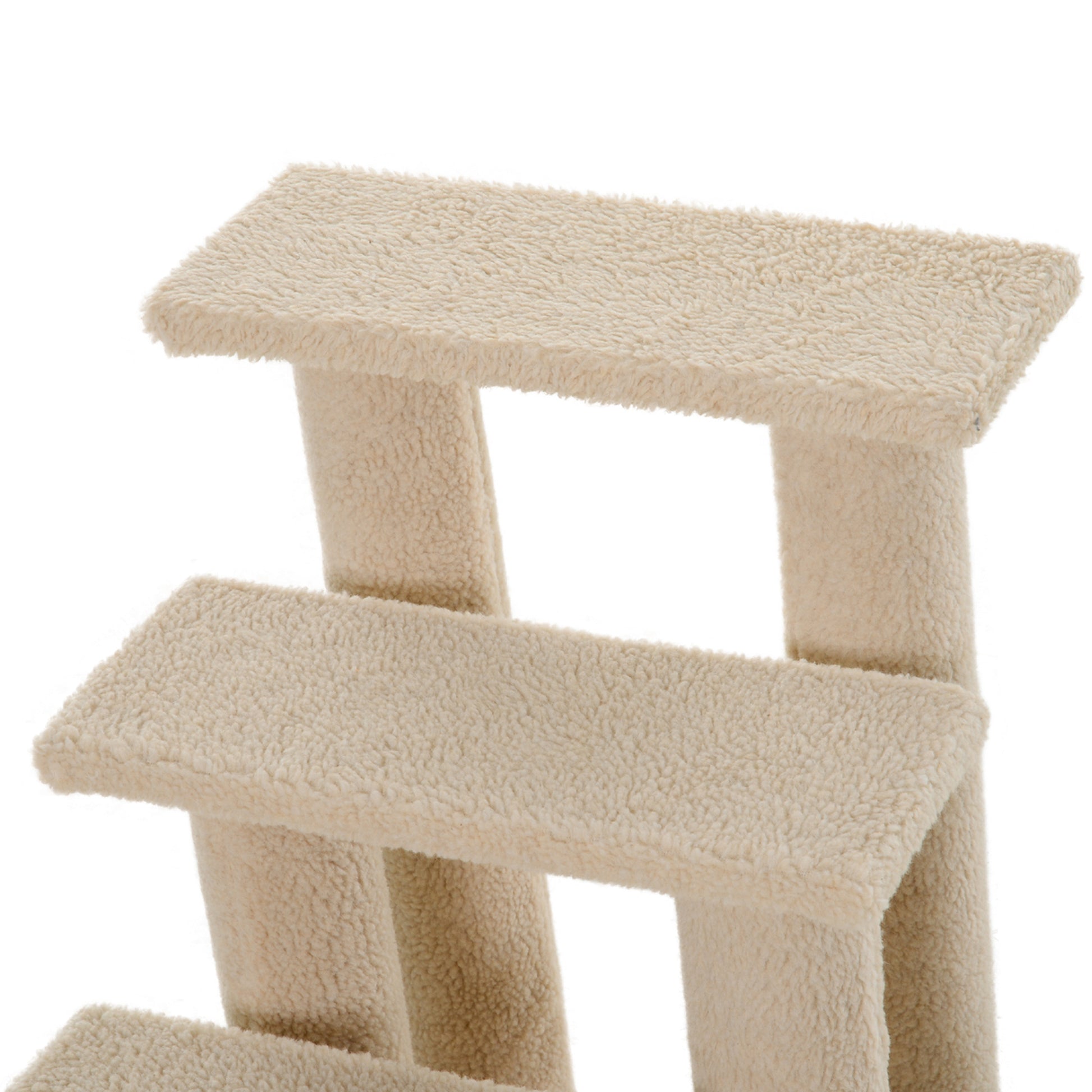 Pawhut 25" 4 Step Multi Level Carpeted Cat Scratching Post Pet Stairs, Beige Brown Particle Board