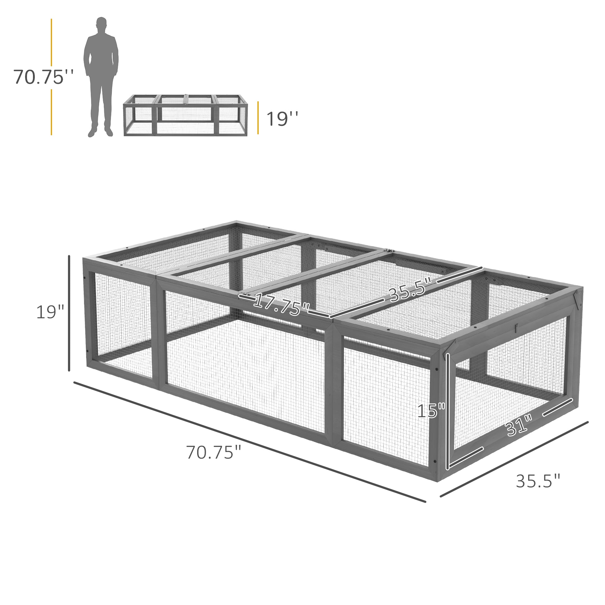 Pawhut Large Wooden Rabbit Hutch Bunny Hutch Small Animal Habitat Enclosure Outdoor Run And Lockable Doors, Gray Gray Wood