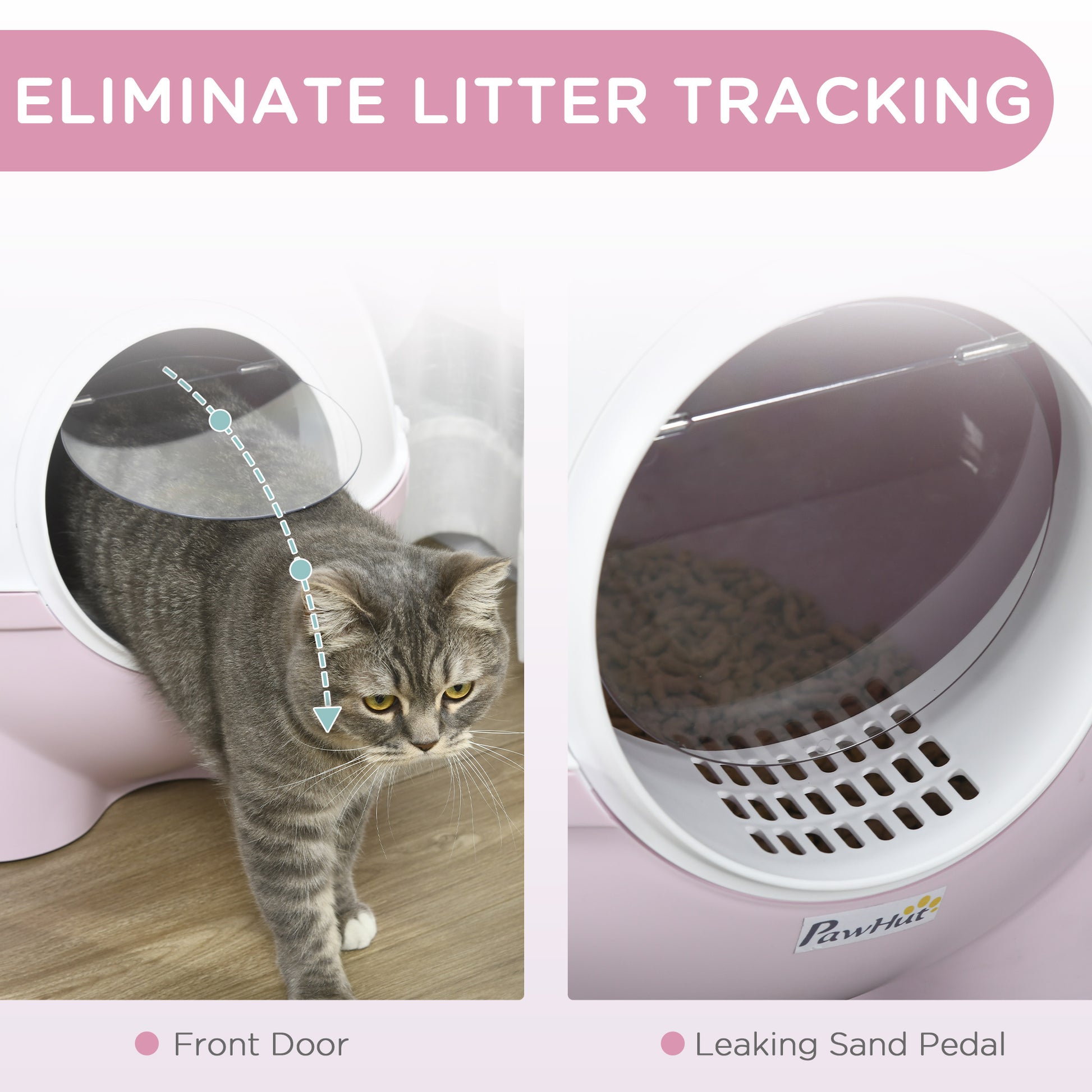 Pawhut Hooded Cat Litter Box, Large Kitty Litter Pan With Lid, Scoop, Leaking Sand Pedal, Top Handle, Light Pink Pink Polypropylene