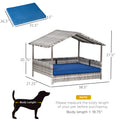 Pawhut Wicker Dog House Outdoor With Canopy, Rattan Dog Bed With Water Resistant Cushion, For Small And Medium Dogs, Dark Blue Blue Rattan