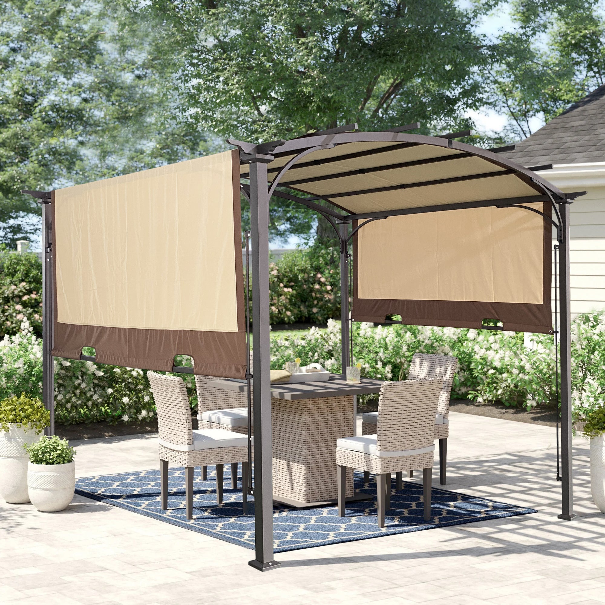 11 x 9 Ft Outdoor Pergola Retractable Shade Canopy beige-metal