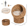 Pawhut Handwoven Elevated Cat Bed With Soft Cushion & Cat Egg Chair Shape, Cat Basket Bed Kitty House With Stand, Raised Wicker Cat Bed For Indoor Cats, 23.5