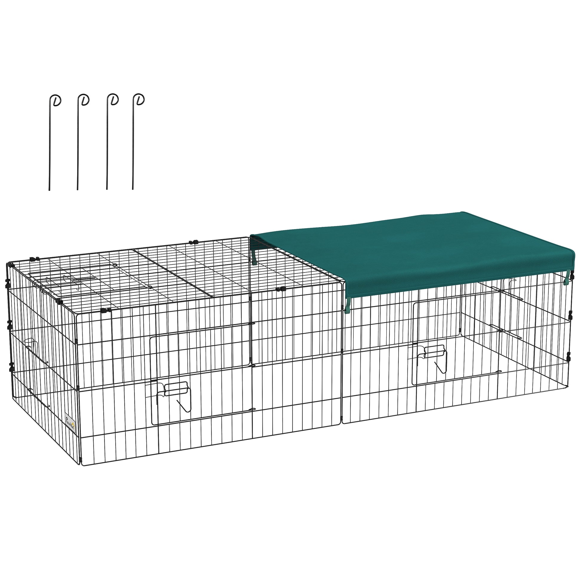 Pawhut 73" Small Animal Playpen, Pet Playpen Yard Fence For Rabbits, Chicken, Chinchillas With Roof For Indoor & Outdoor, Green Green Steel