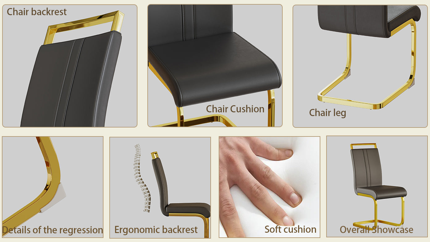 Modern Dining Chairs,Pu Faux Leather High Back Upholstered Side Chair With C Shaped Tube. Plating Golden Metal Legs For Dining Room Kitchen Vanity Patio Club Guest Office Chair Set Of 2 Grey Pu Grey Kitchen Dining Chairs Foam Pu