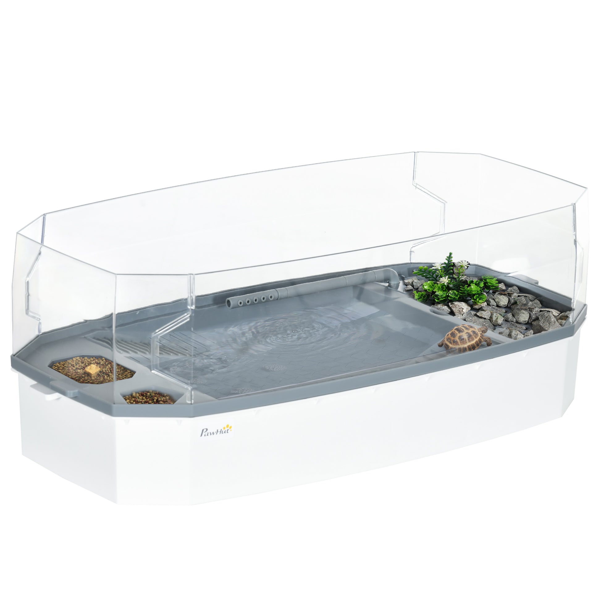 Pawhut Turtle Tank Kit, Turtle Aquarium With Basking Platform, Water Pump, Filter Layer Design, Full View Visually Reptile Habitat, Easy To Clean And Change Water, Multi Functional Area White