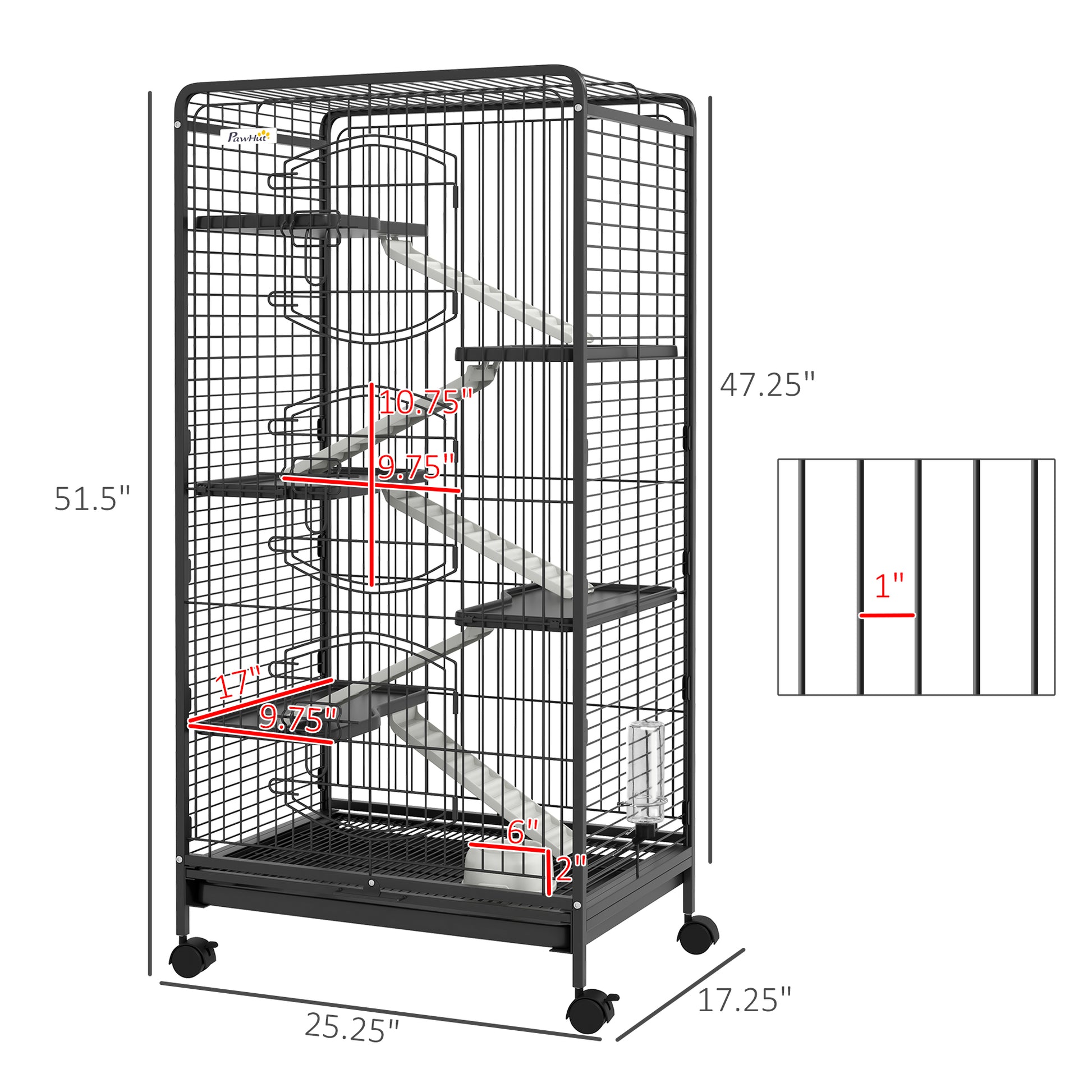 Pawhut 6 Level Small Animal Cage For Dwarf Rabbits, Pet Minks, And Chinchillas W Removable Tray, Ramp, Water Bottle, Food Dish, Small Pet Cage For Indoor Use, Black Black Steel