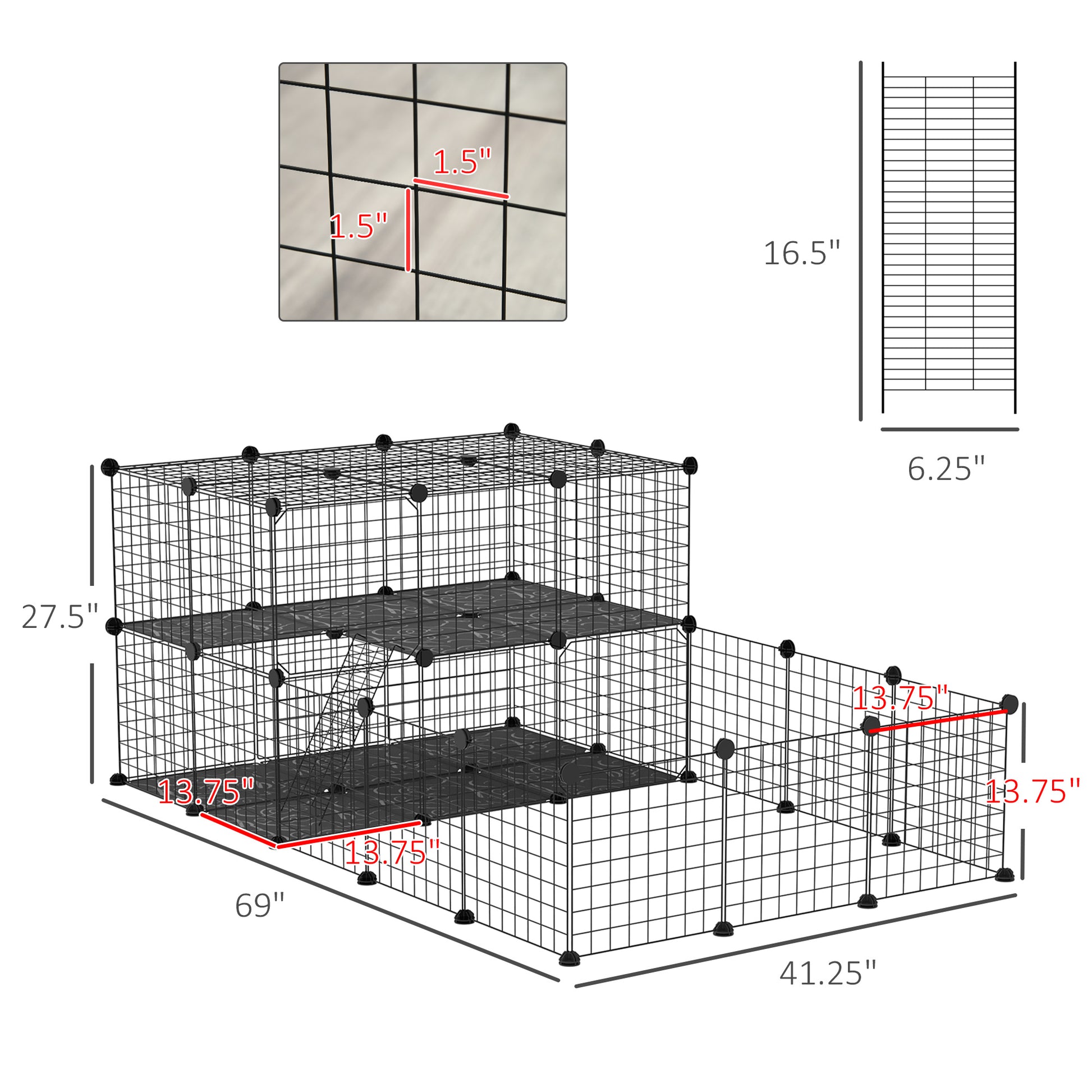 Pawhut 47 Panels Pet Playpen, Small Animal Playpen With Doors, Portable Metal Wire Yard Bunny Pen For Guinea Pigs, Chinchillas, 14" X 14" Black Steel