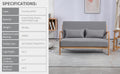 Leisure Chair With Solid Wood Armrest And Feet, Mid Century Modern Accent Sofa,2 Seat Light Gray Linen