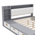 Queen Size Low Profile Platform Bed Frame With Upholstery Headboard And Storage Shelves And Drawers,Usb Charging Design,Gray Queen Gray Solid Wood Mdf