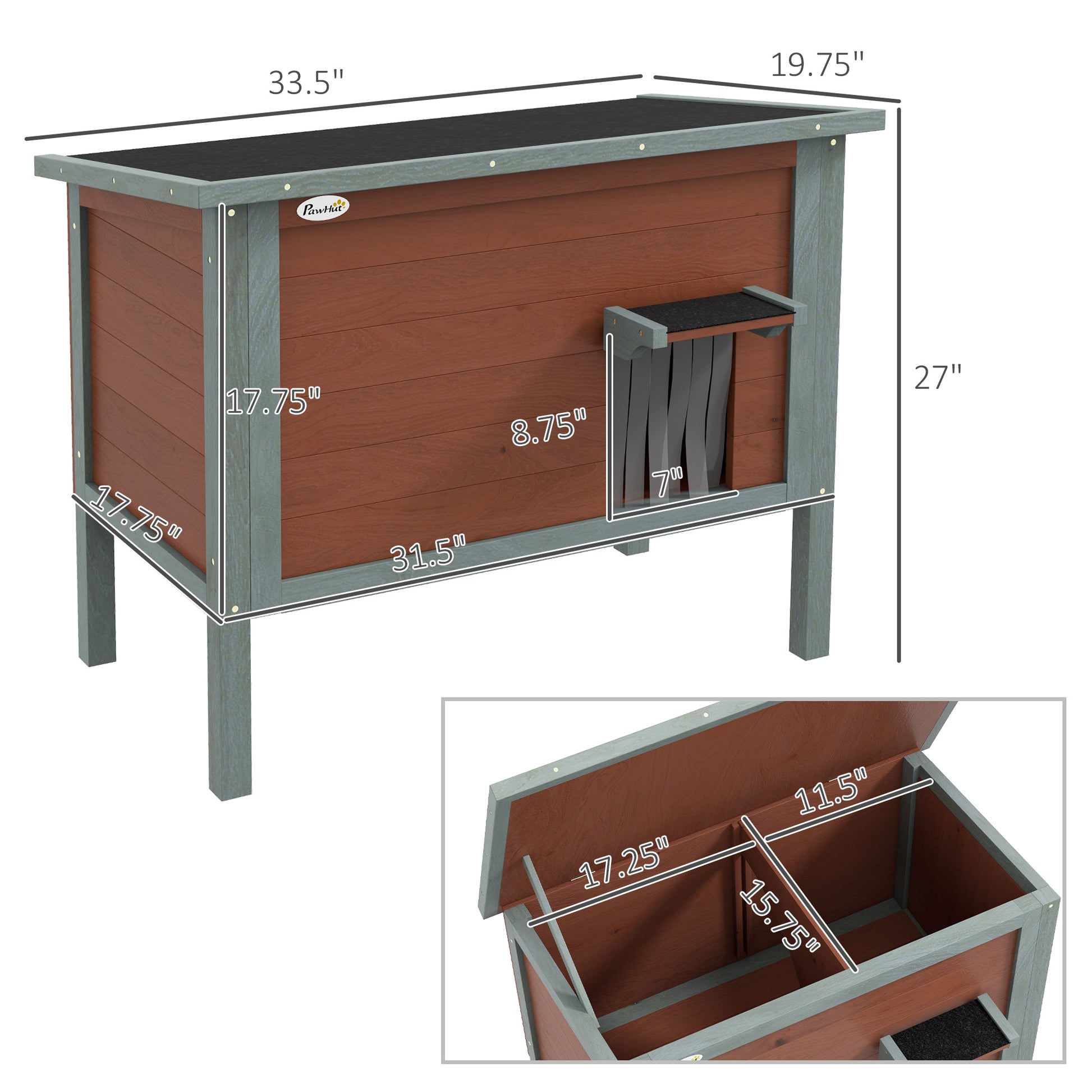 Pawhut Outdoor Cat House, Wooden Feral Cat House, All Around Foam Insulated Cat Shelter With Weatherproof Roof, Removable Floor, Openable Roof, Brown Brown Wood