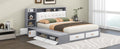 Queen Size Low Profile Platform Bed Frame With Upholstery Headboard And Storage Shelves And Drawers,Usb Charging Design,Gray Queen Gray Solid Wood Mdf