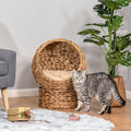 Pawhut Handwoven Elevated Cat Bed With Soft Cushion & Cat Egg Chair Shape, Cat Basket Bed Kitty House With Stand, Raised Wicker Cat Bed For Indoor Cats, 23.5