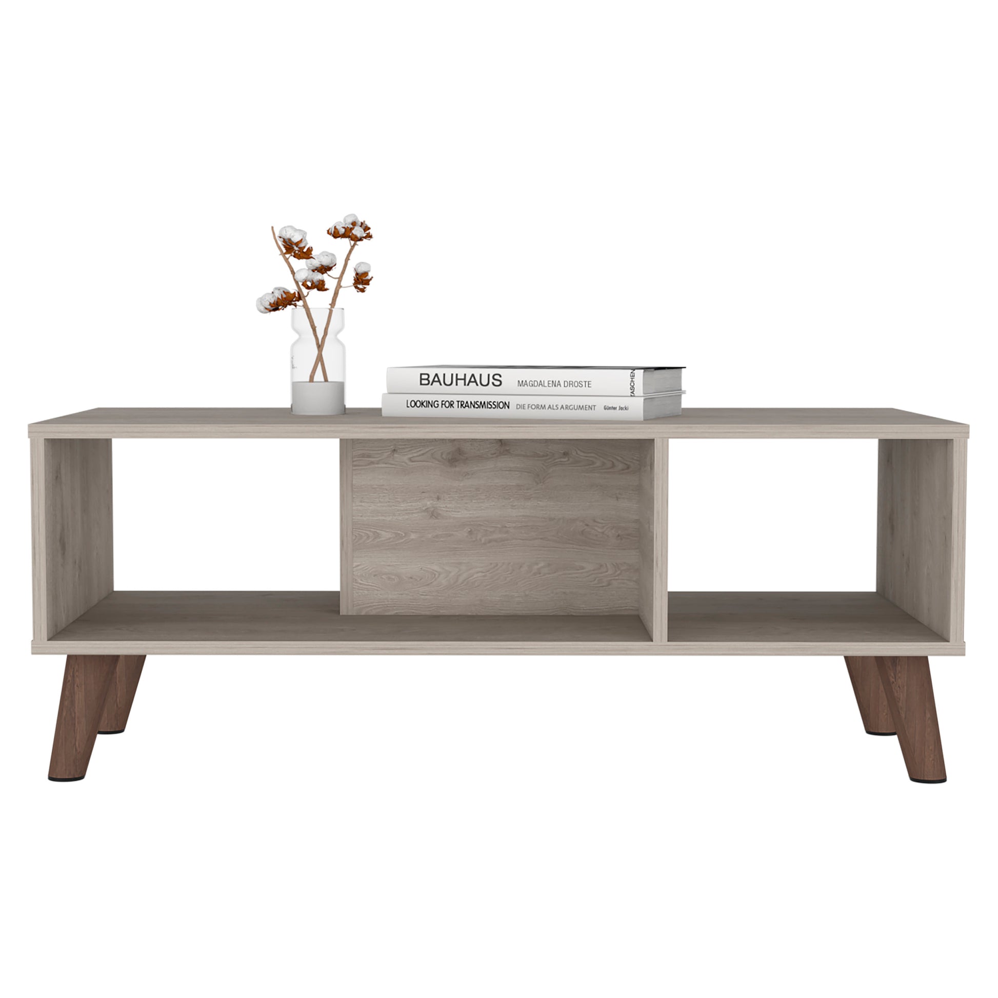 Siena Coffee Table, Two Open Shelves, Light Gray Gray Particle Board Particle Board