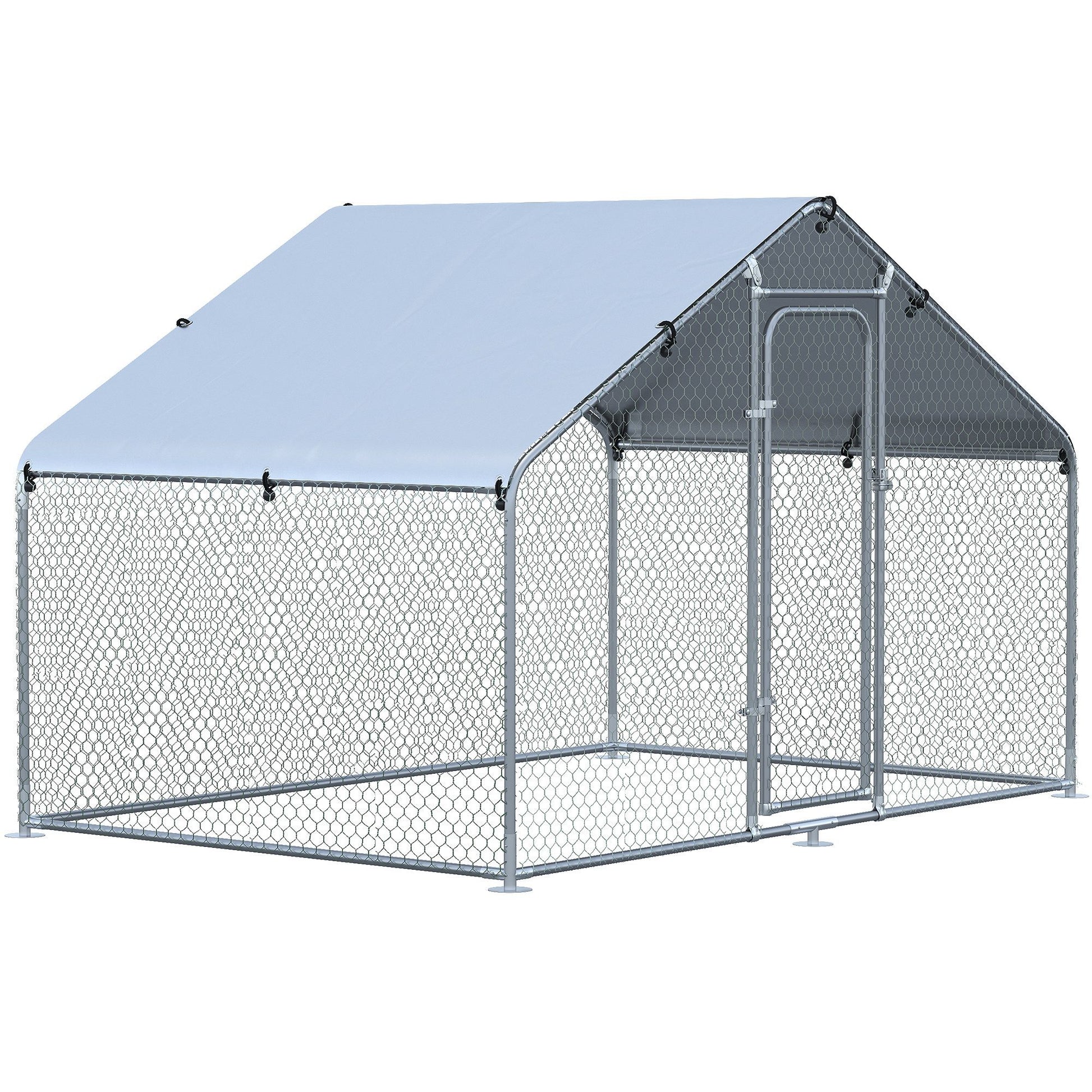 Pawhut Large Chicken Coop Metal Chicken Run With Waterproof And Anti Uv Cover, Spire Shaped Walk In Fence Cage Hen House For Outdoor And Yard Farm Use, 1.26" Tube Diameter, 9.8' X 6.6' X 6.4' Silver Steel