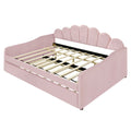 Full Size Upholstery Daybed Frame With Shall Shaped Backrest And Trundle,Pink Full Pink Upholstered