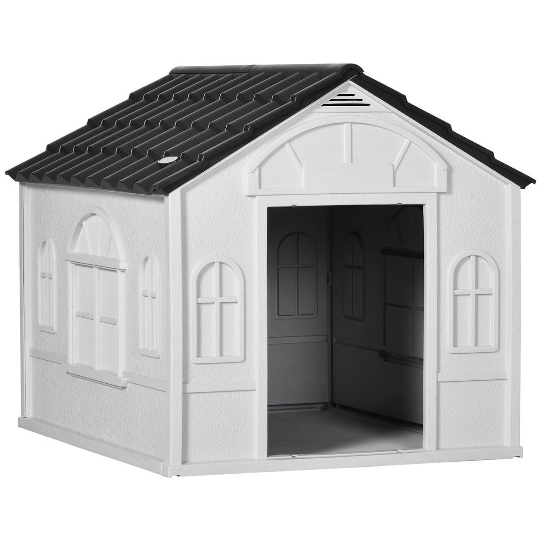 Pawhut Plastic Dog House, Water Resistant Puppy Shelter Indoor Outdoor With Door, Easy To Assemble, For Medium And Small Dogs, Gray Gray Polypropylene