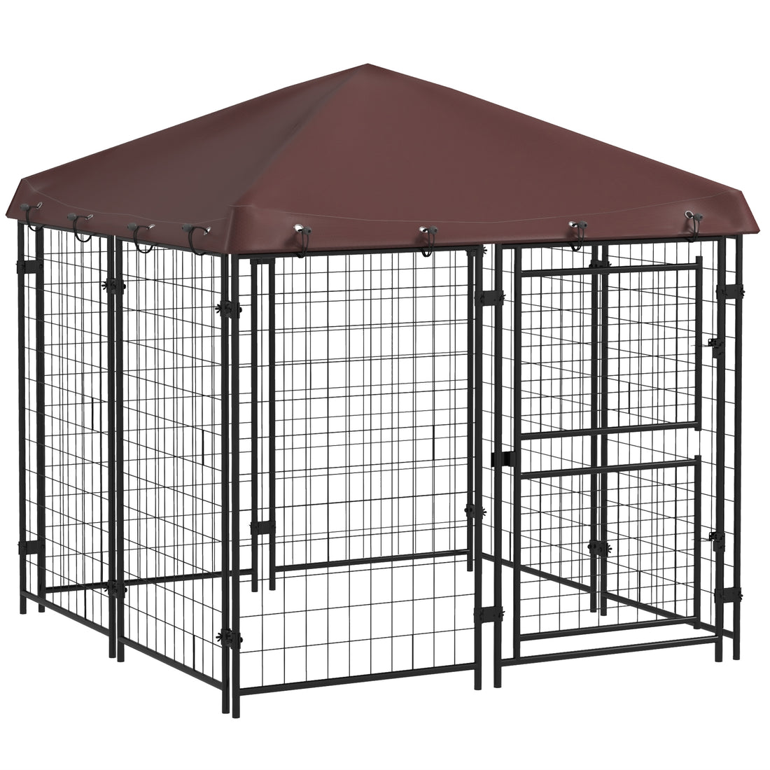 Pawhut 4.6' X 5' Dog Kennel Outdoor With Waterproof Cover, Dog Playpen For Small And Medium Sized Dogs With Two Part Door Design, Brown Brown Steel