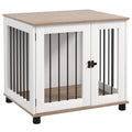 Pawhut Dog Crate Furniture, Side Table Indoor Dog Kennel, End Table With Lockable Door For Small And Medium Dogs, Walnut Brown Brown Steel