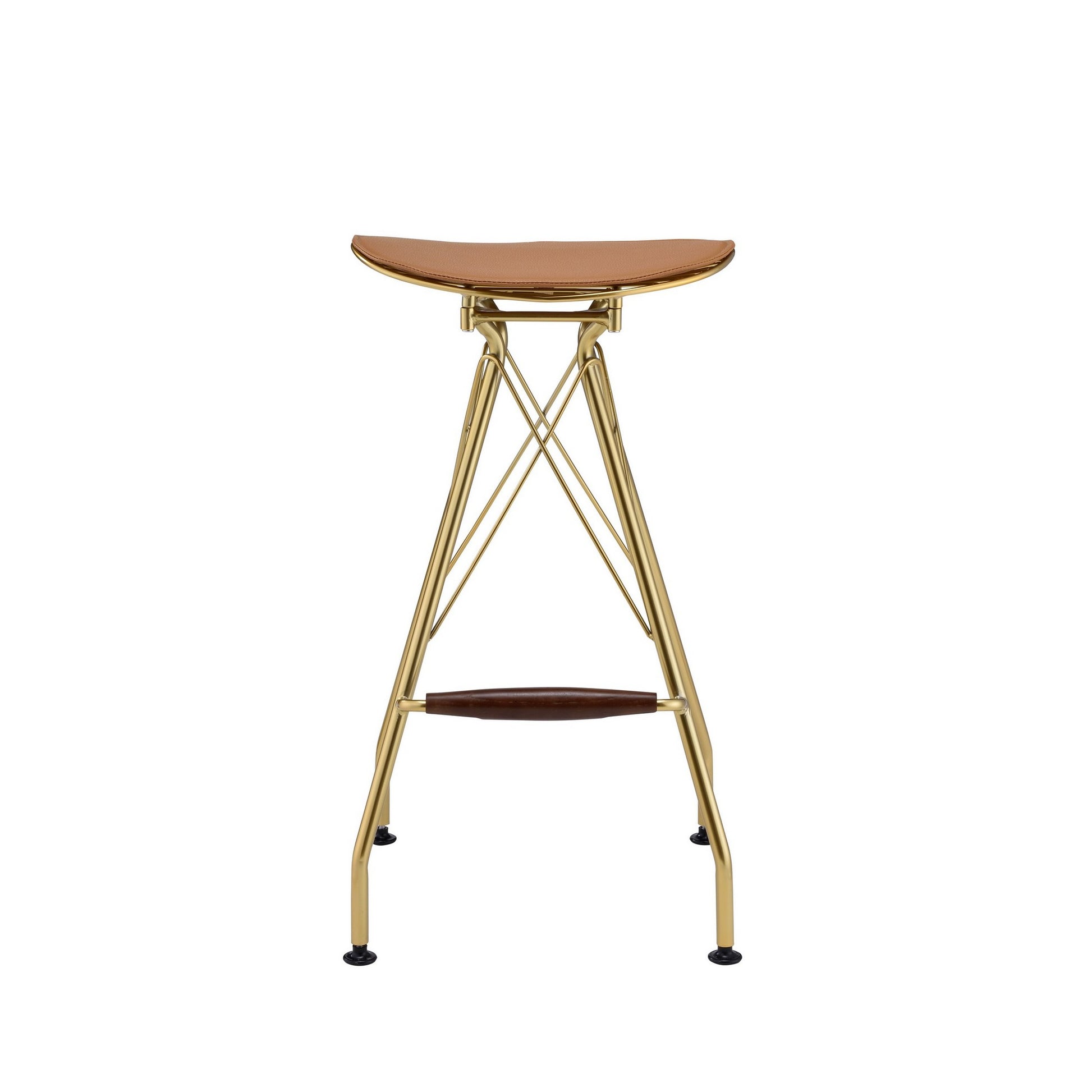 Metal Backless Barstool With Flared Legs And Braces Support, Set Of 2, Gold Gold Fabric Metal