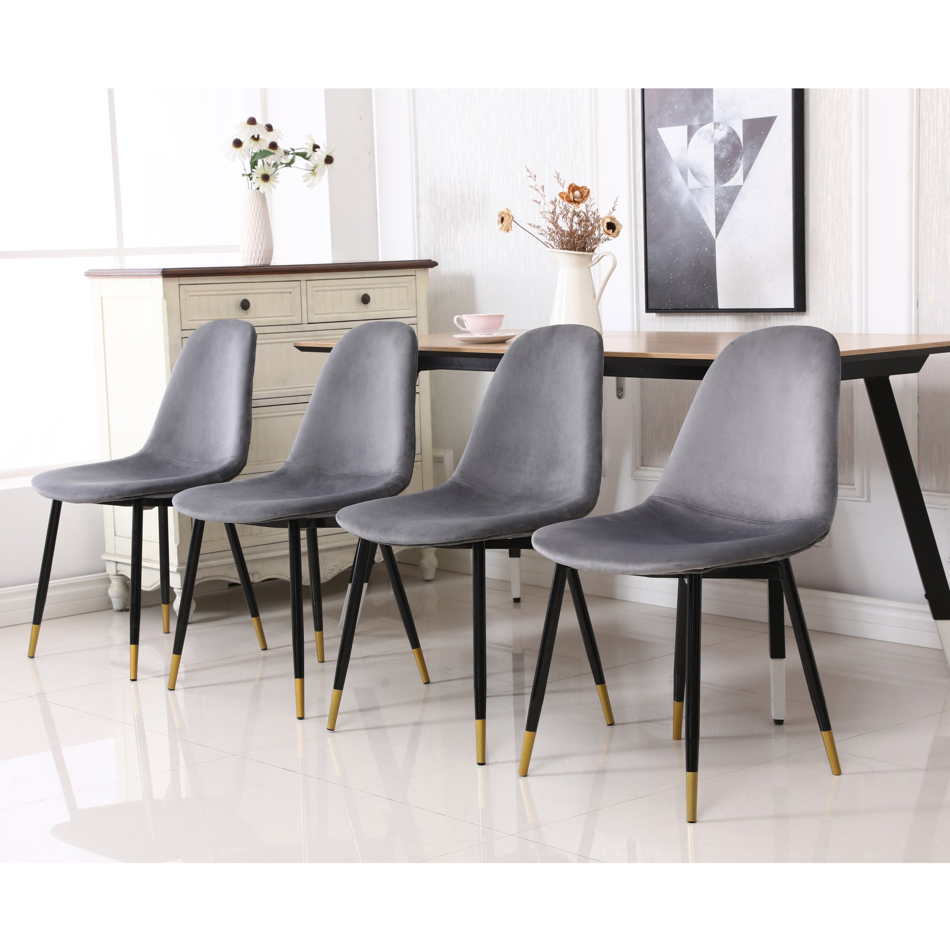 Lassan Contemporary Fabric Dining Chairs, Set Of 4, Gray Gray Polyester