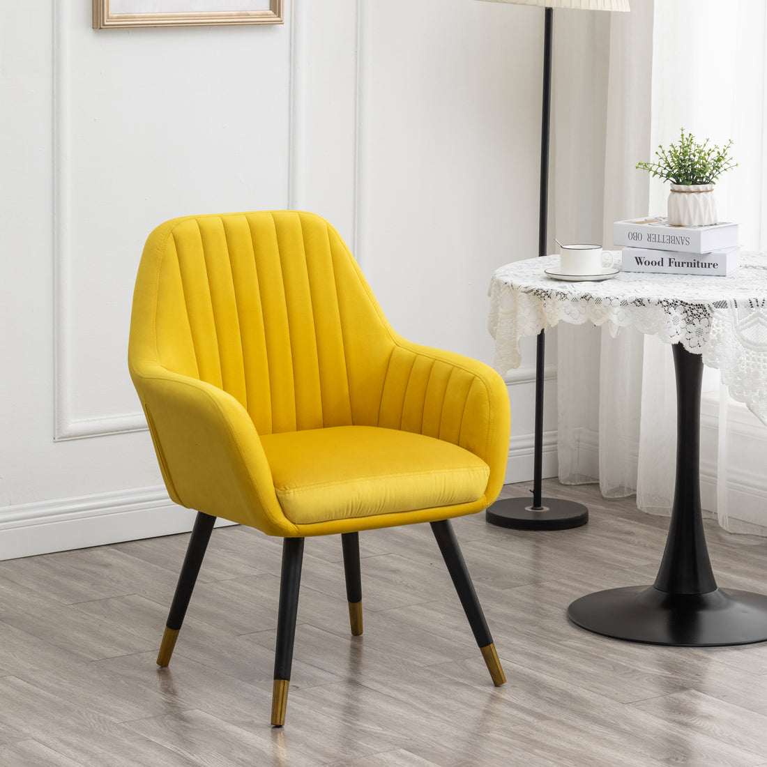 Tuchico Contemporary Velvet Upholstered Accent Chair, Yellow Yellow Velvet